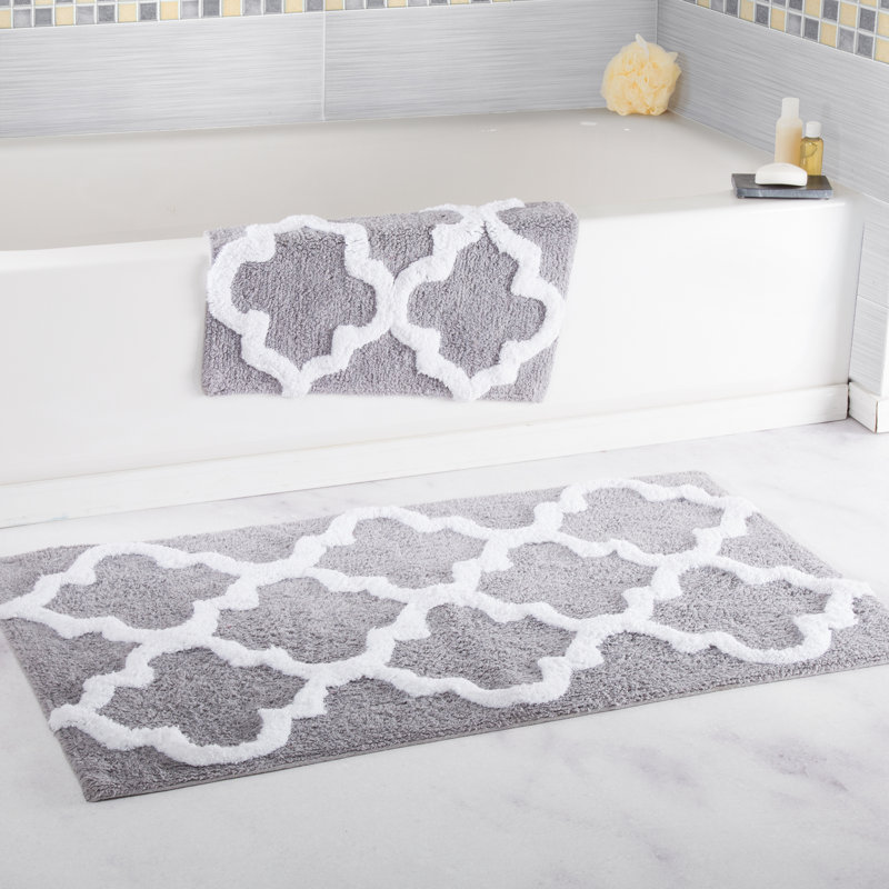 PLYH Rectangular 100 Cotton NonSlip Geometric Bath Rug Set & Reviews